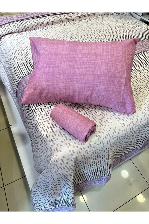 Lilac Single Section Patterned Sheet and Pique Set - Elastic - 1