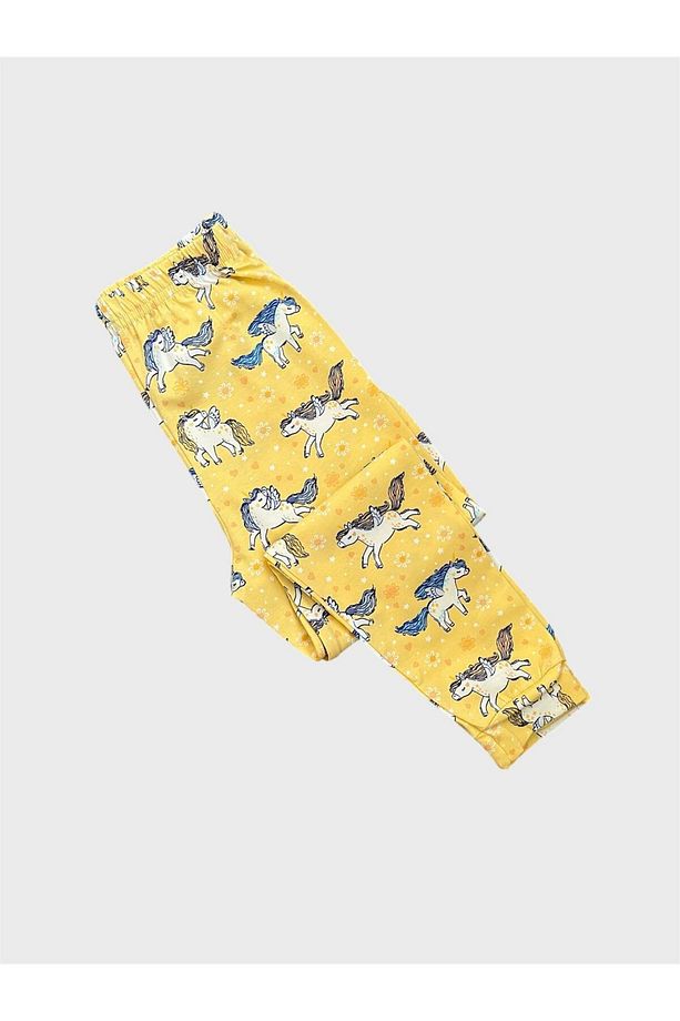 Kız Çocuk %100 Pamuklu Sarı Unıcorn Desenli Kısa Kollu Altı Uzun Pijama Takımı - 3
