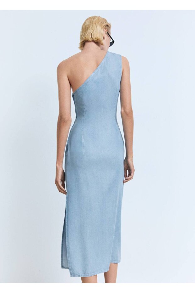 Drape asimetrik lyocell elbise - 4