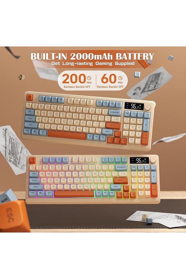 Gaming Oyuncu Klavye RGB Kablosuz 2.4ghz -Bluetooth Çift Bağlantılı Tft Led Ekranlı Oyuncu Klavye - 6