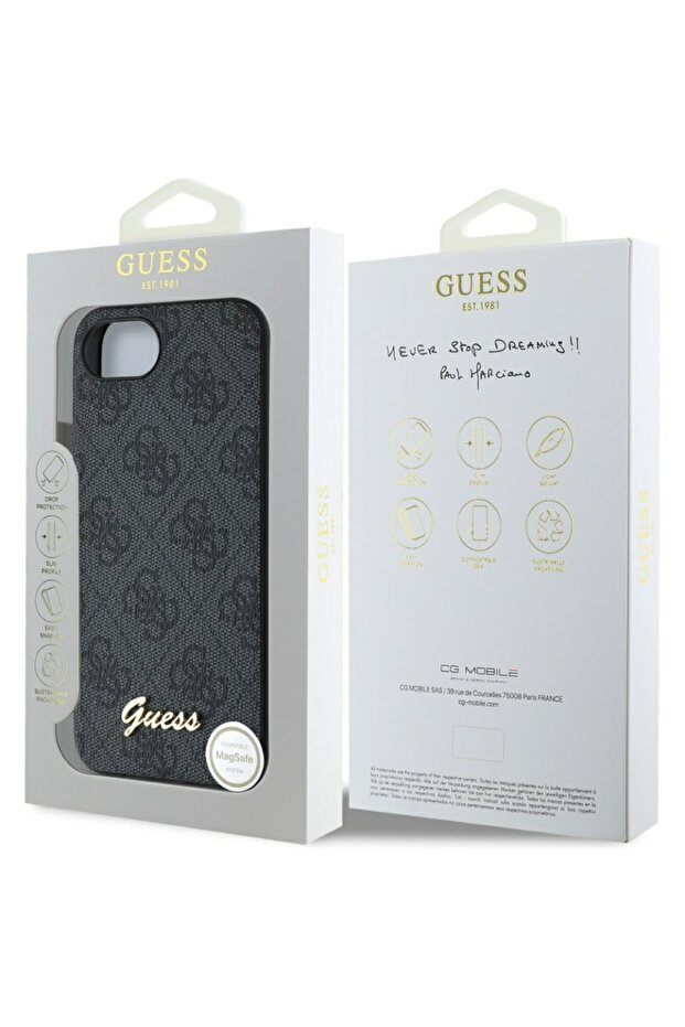 Case for iPhone 16e, Guess, Hardcase 4G Script Logo, Black - 7