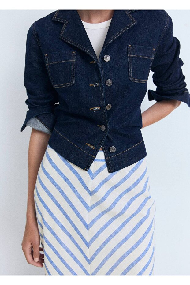 Desenli yırtmaçlı etek - 5