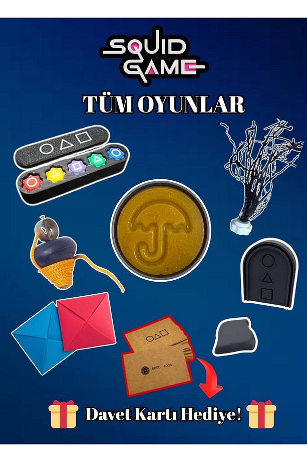 6 Oyun Tek Pakette- Şeker- Kumlu Ve Kutulu 5 Taş Ddakji Taş Devirme Topaç Jegi Davet Kartı Set - 1