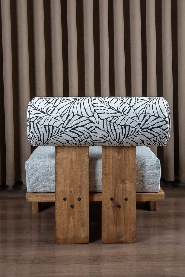 VOOG Doğal Ahşap Jakarlı Dokuma Kumaş Modern Berjer - 4