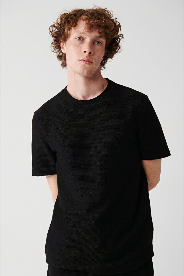 Men's Black 100% Cotton Crew Neck T-Shirt A31Y1164