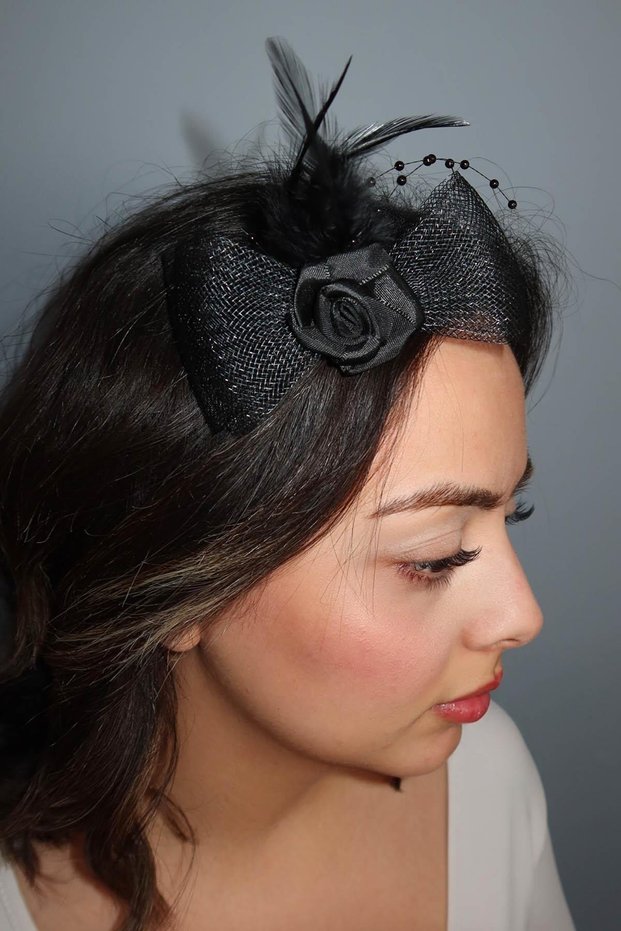 Black Color Flower Detailed Small Size Wedding Hat/Valet Hat