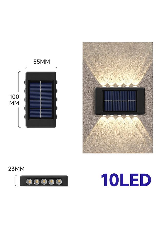 Güneş Enerjili Solar Lamba Aplik Led Teras Bahçe Veranda Çift Taraflı 10 Ledli 2 Adet - 5
