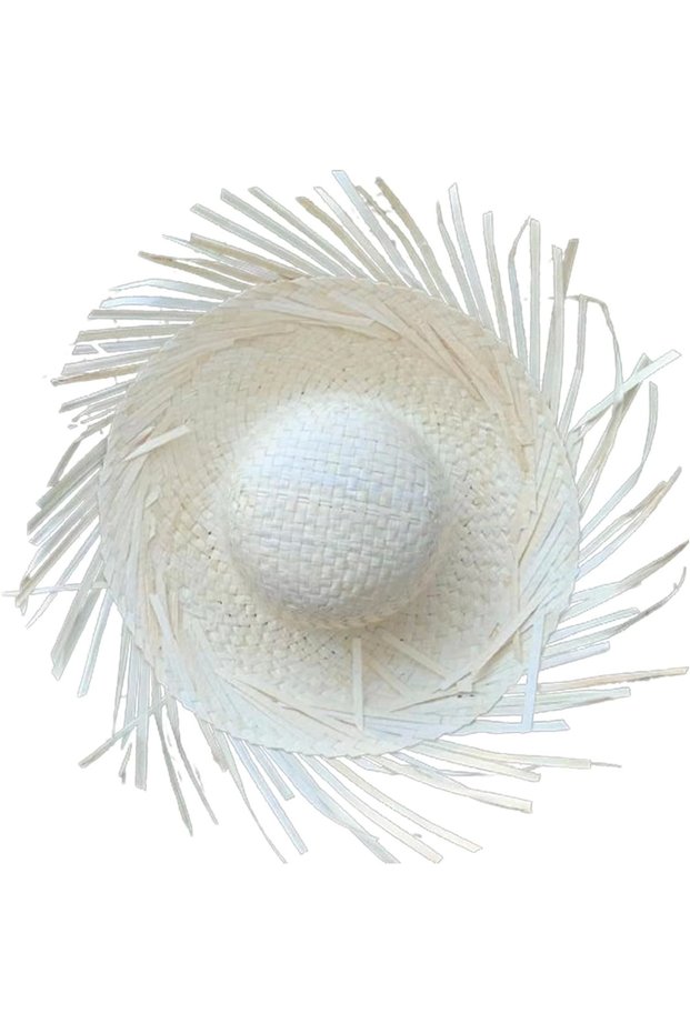 Tropical Party White Straw Hawaiian Hat 13X36 cm