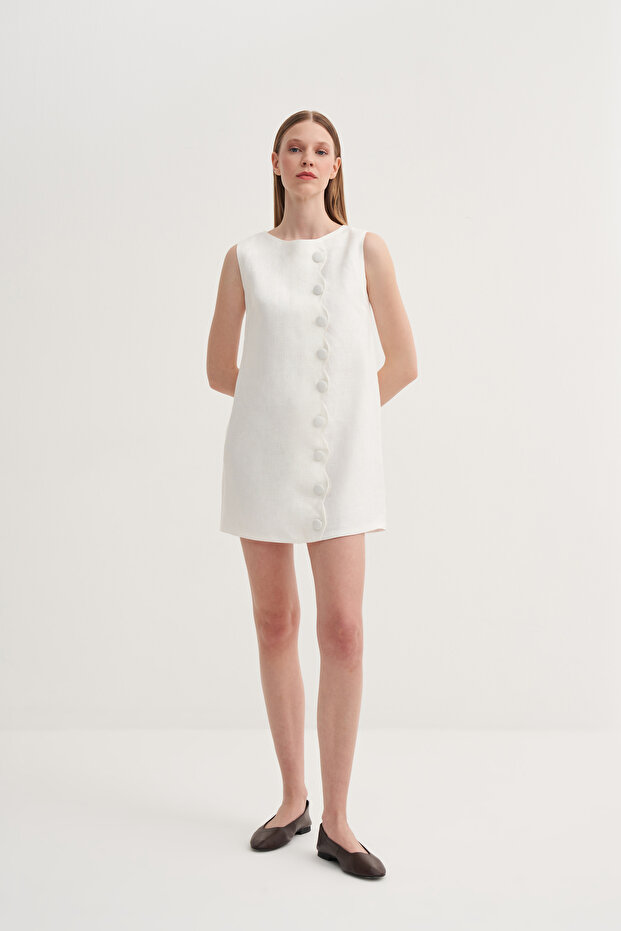 Asimetrik Düğmeli Elbise - 1