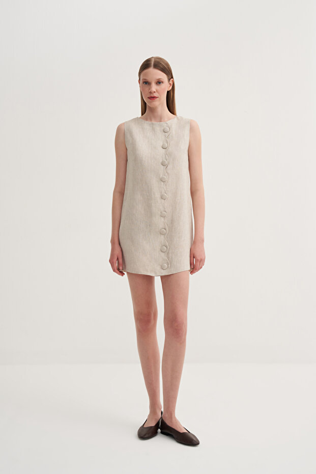 Asimetrik Düğmeli Elbise - 1