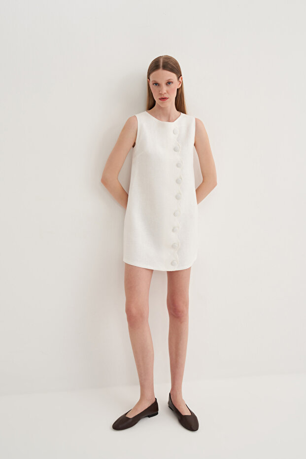 Asimetrik Düğmeli Elbise - 5