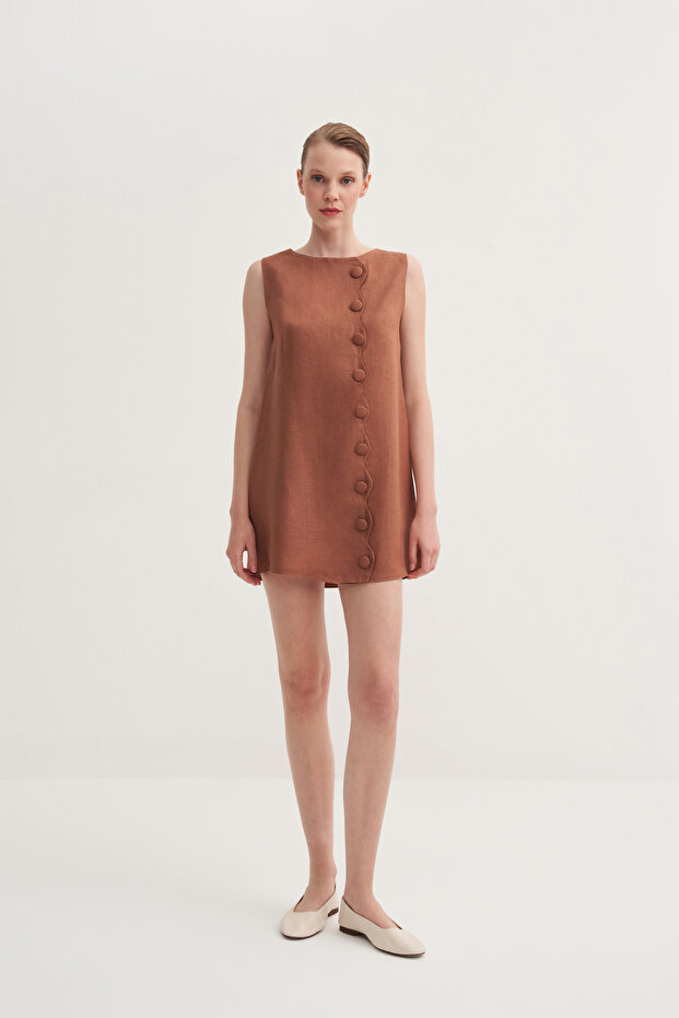 Asimetrik Düğmeli Elbise - 1