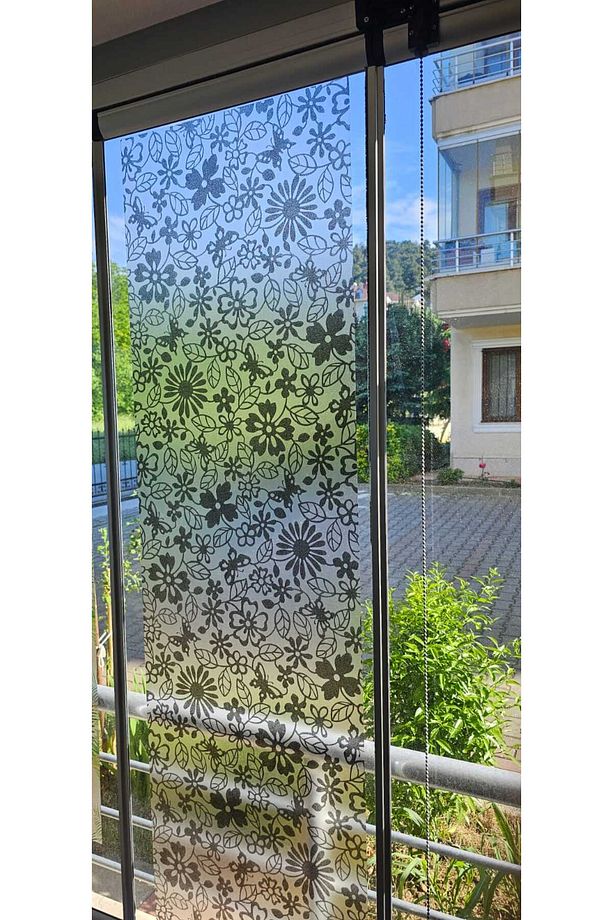 | 45x150cm | Siyah Çiçek Desenli Statik Cam Kaplama Filmi Folyo | Mutfak Ofis Pencere - 5