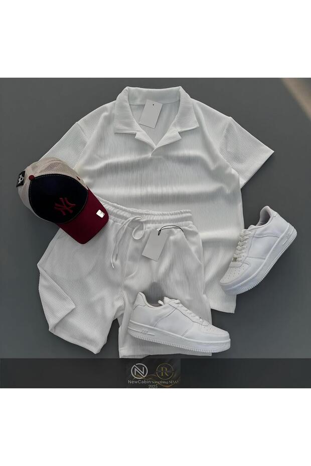 Ribbed Ottoman Premium Fabric Polo Collar Unisex T-Shirt and Shorts Set