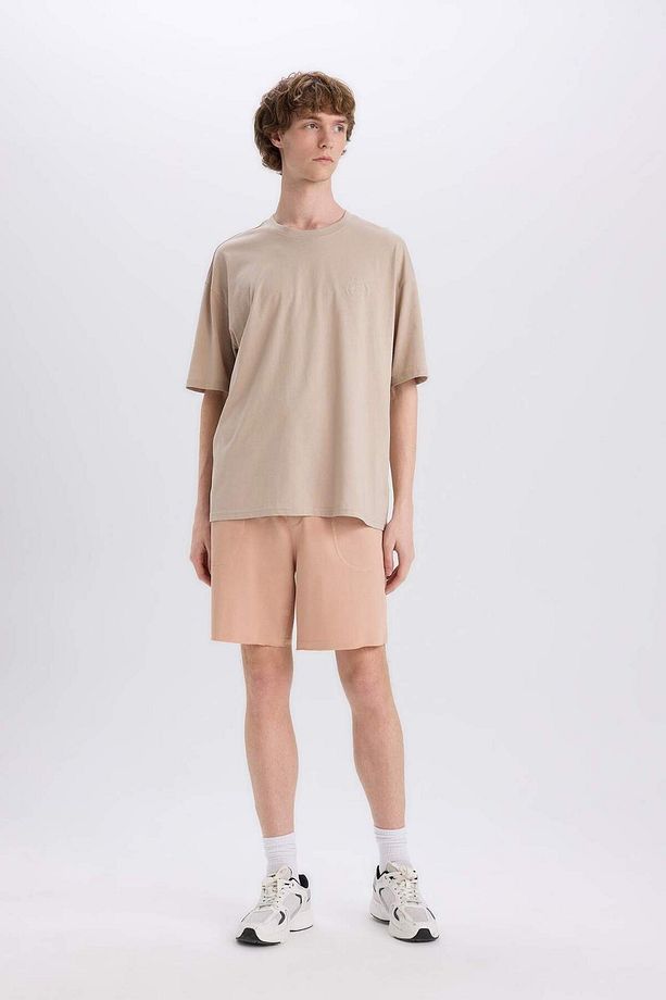 %100 Pamuk Slim Fit Dar Kesim Dar Paça Cepli Basic Düz Şort B8673AX25SM - 3