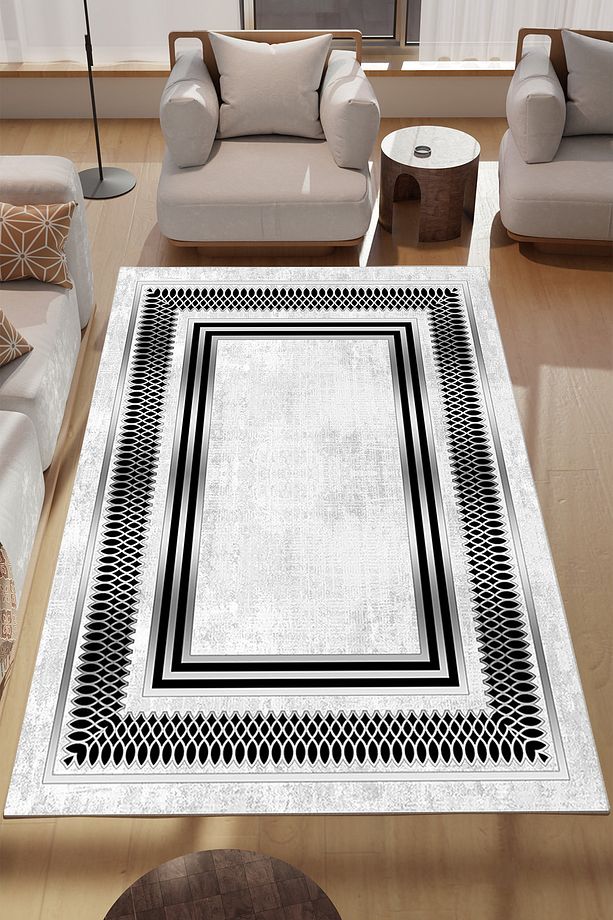 Gümüş Sahif Desenli Makinede Yıkanabilir Salon Halısı Yatak Odası Halısı & Yolluk Modelleri - 2