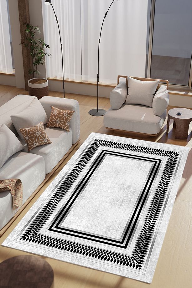 Gümüş Sahif Desenli Makinede Yıkanabilir Salon Halısı Yatak Odası Halısı & Yolluk Modelleri - 1