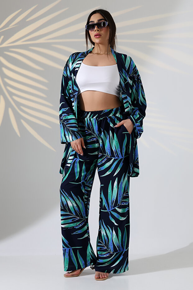 طقم كيمونو منقوش بطول ماكسي من الأعلى إلى الأسفل - 2