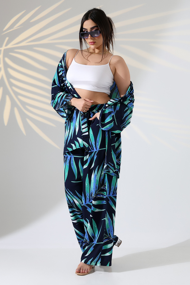 طقم كيمونو منقوش بطول ماكسي من الأعلى إلى الأسفل - 4