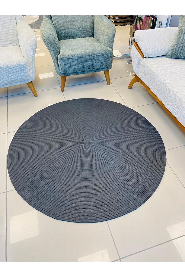 jüt Hasır görünümlü Desenli Modern El Örgüsü daire Halı Kilim - 4