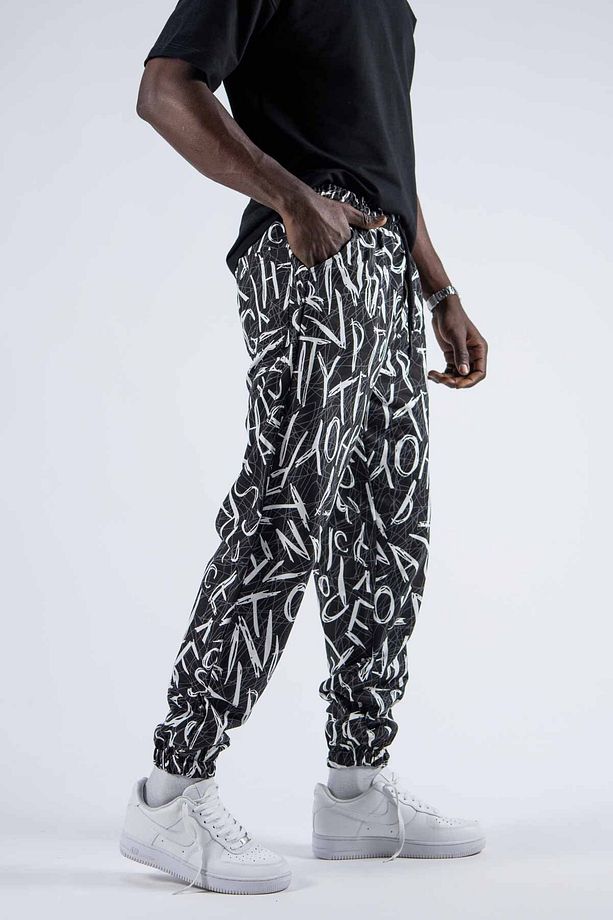Erkek Baskılı Günlük Esnek Siyah Jogger Pantolon - 3