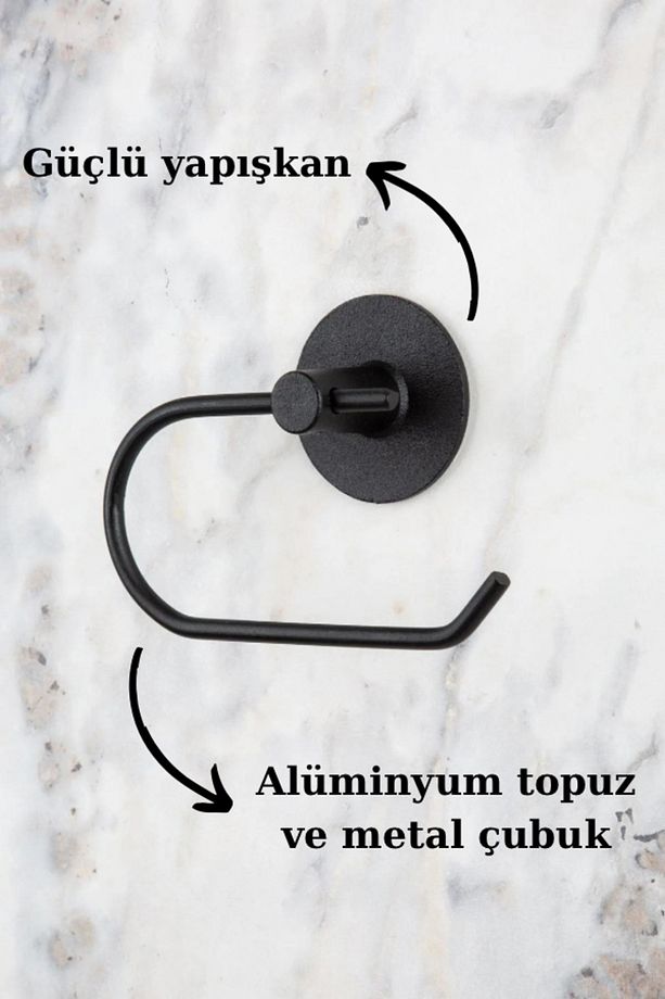 Yuvarlak Yapışkanlı Siyah Açık Tuvalet Kağıtlığı Wc Kağıtlık Tutucu - 4