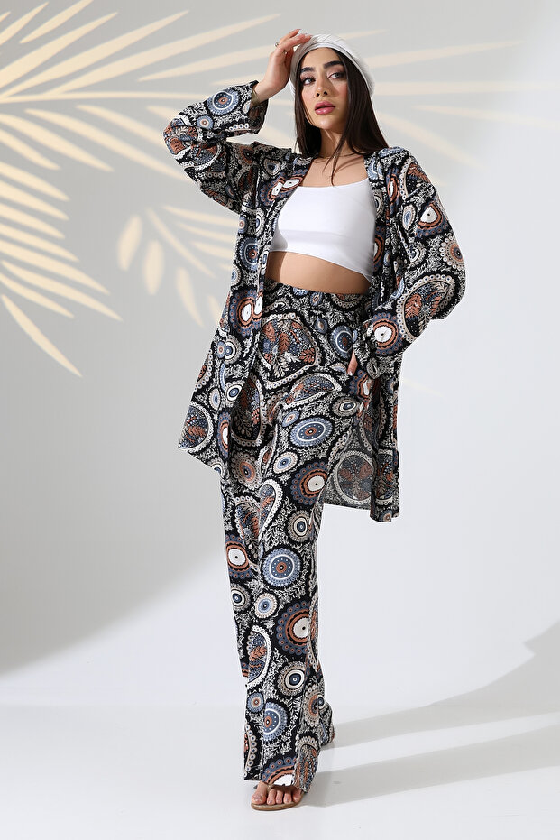 طقم كيمونو منقوش بطول ماكسي من الأعلى إلى الأسفل - 4