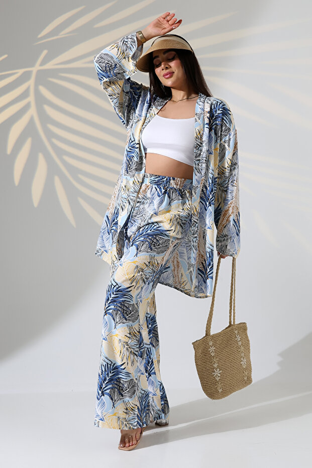 طقم كيمونو منقوش بطول ماكسي من الأعلى إلى الأسفل - 3