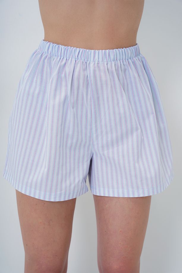 Kadın Bebe Mavi Çizgi Desenli Önü Düğmeli Dokuma Gömlek Ve Şort Pijama Takım Pjmx13891 - 4