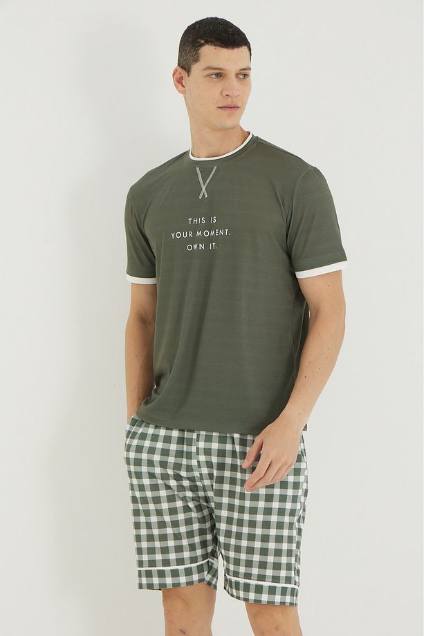 Kareli Yaka ve Kol Biyeli Couple Erkek Şort Pijama - 2