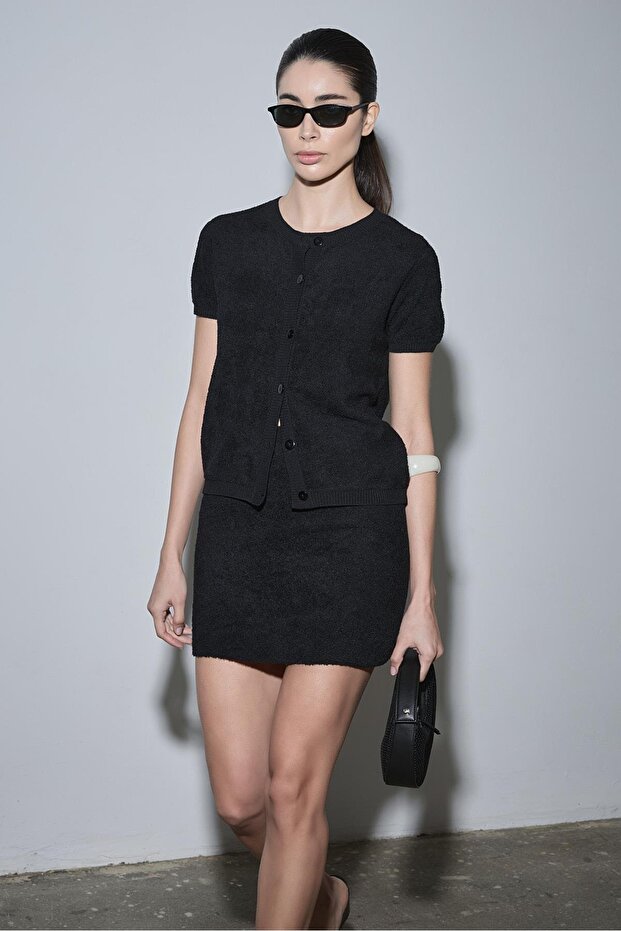 Black Ema Towel Cardigan