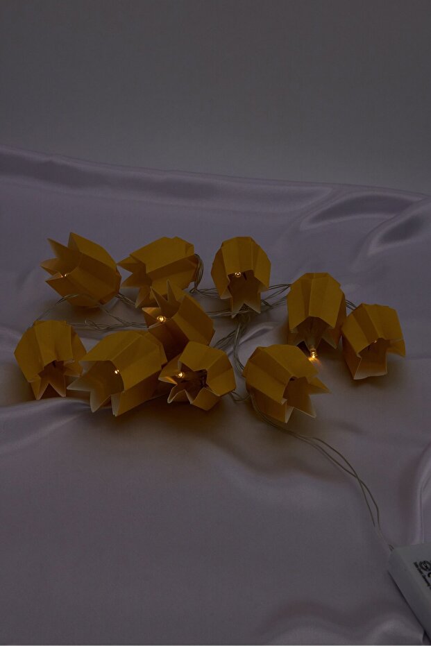 سلسلة فوانيس ورقية LED، باللون الأصفر - 4