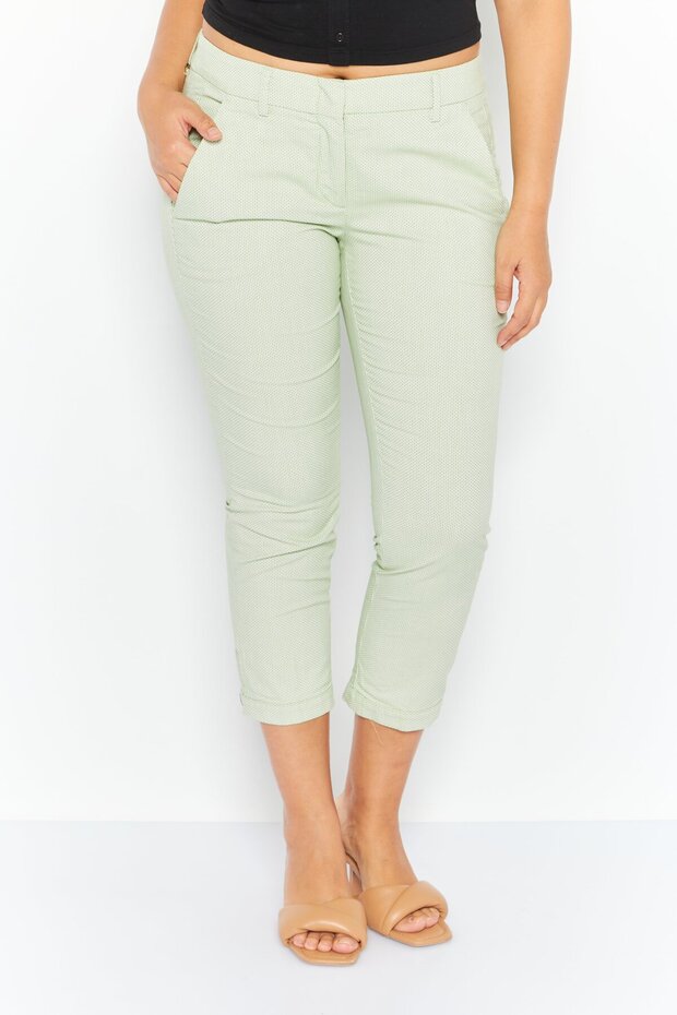 Women Textured Pattern Capri Pants, Light Green