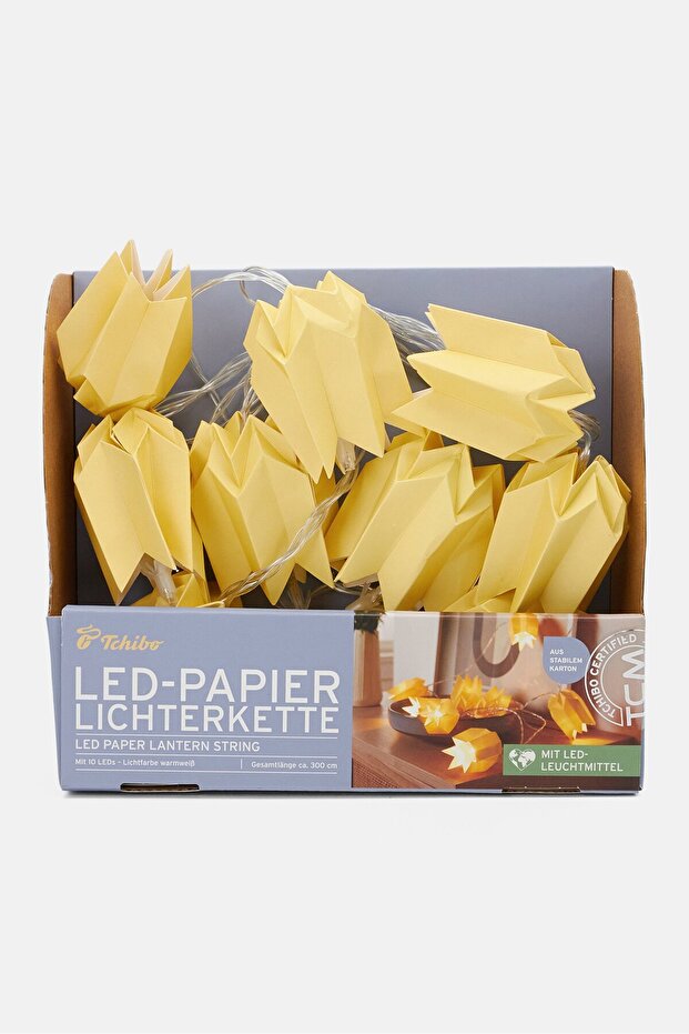 سلسلة فوانيس ورقية LED، باللون الأصفر - 2
