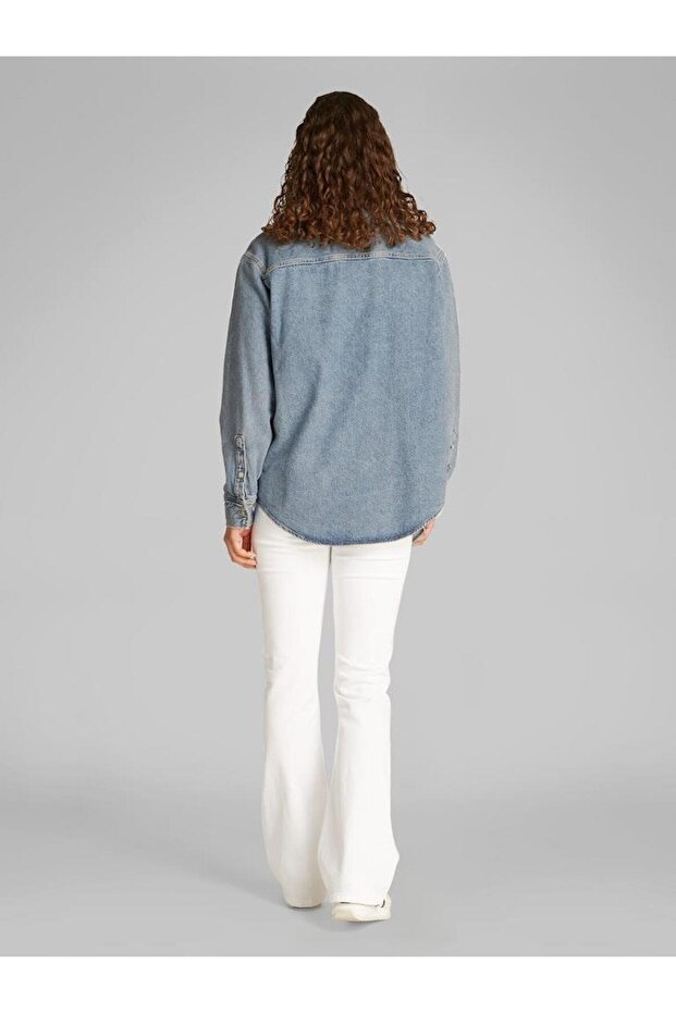 Kadın Mavi Uzun Kollu Gömlek - 4