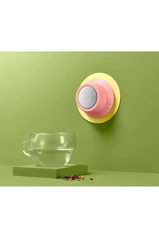 مؤقت المطبخ مع كوب شفط، فضي ووردي - 1