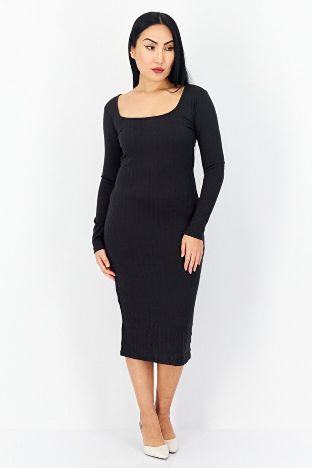 Women Textured Midi Dress, Dark Grey