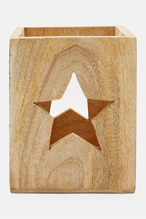 Wooden Candle Holder, Natural Tan