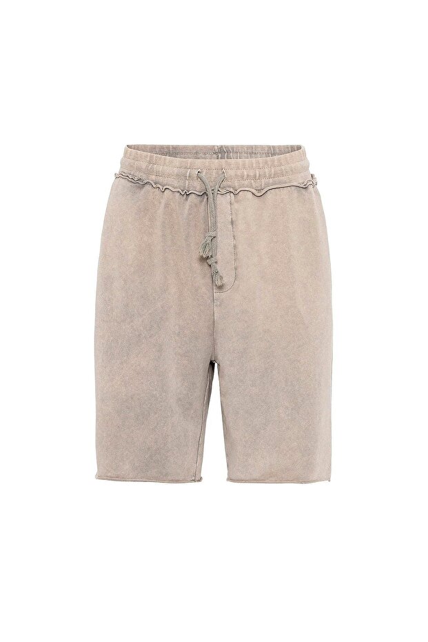 Yıkamalı Oversize Şort Taş - 2