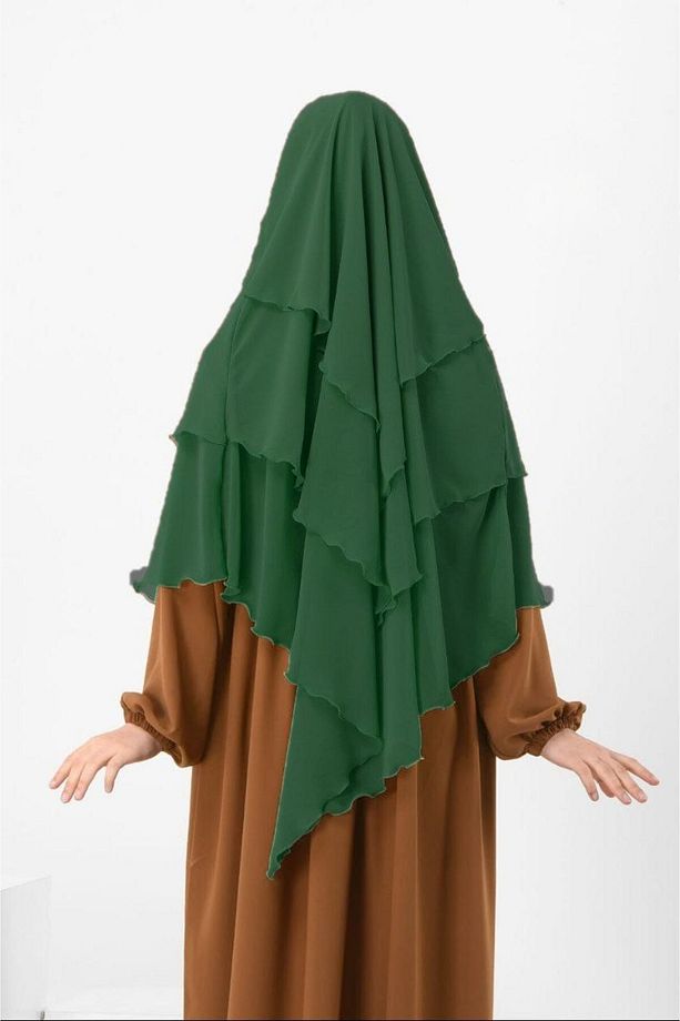 Hazır Bağlama Üç Katlı Şifon Hac Umre Şalı Sufle Khimar Hijab Siyah - 1