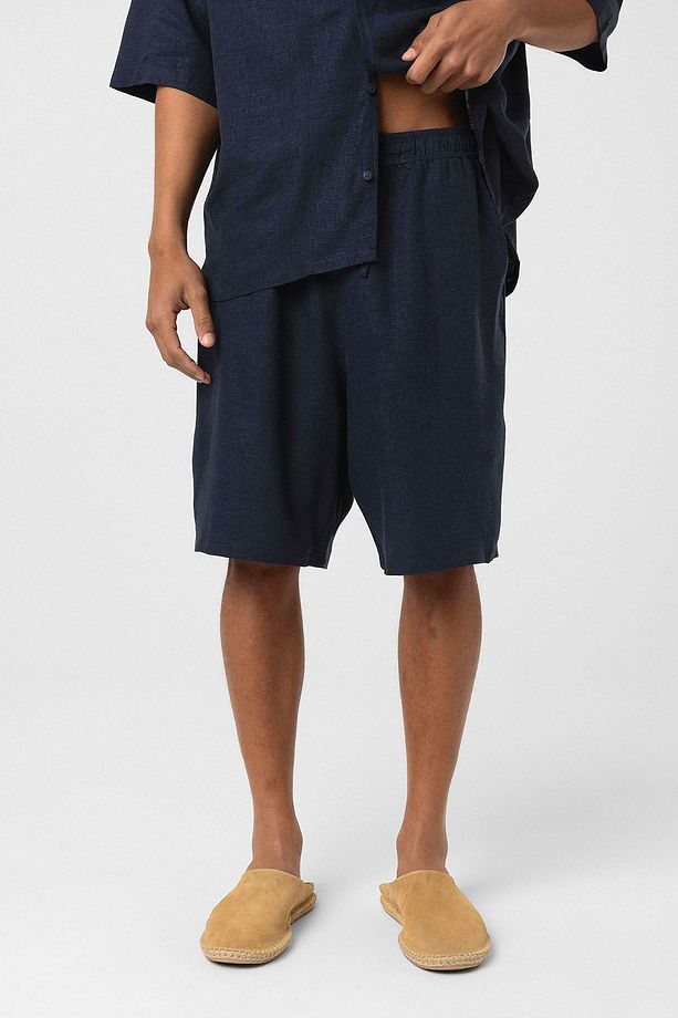 Oversize Keten Şort Lacivert - 2