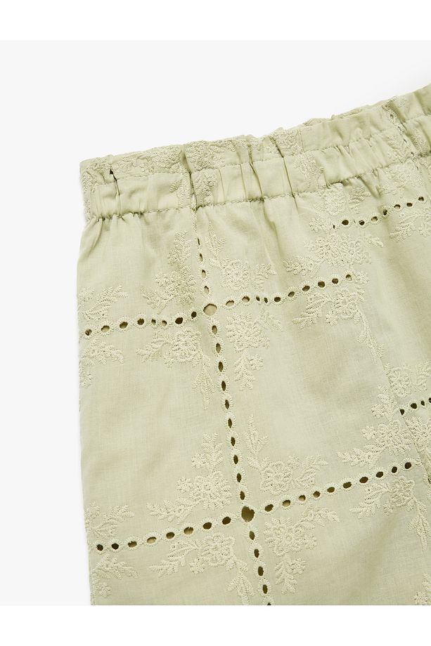 Pamuklu Paperbag Brodeli Yüksek Bel Şort - 3