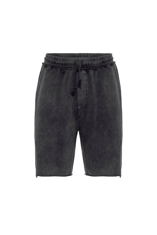 Yıkamalı Oversize Şort Siyah - 2