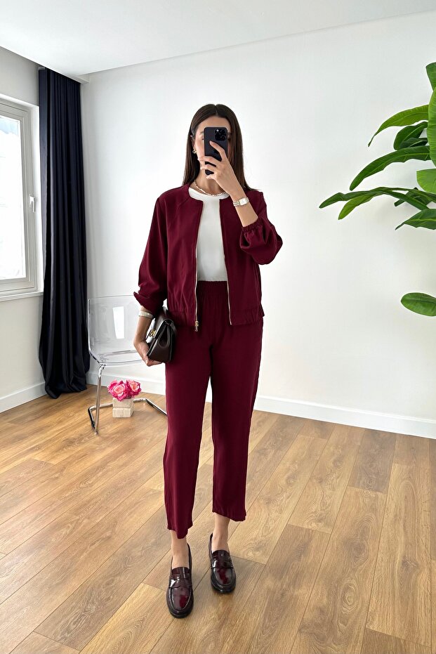 Mella Burgundy Zippered Suit