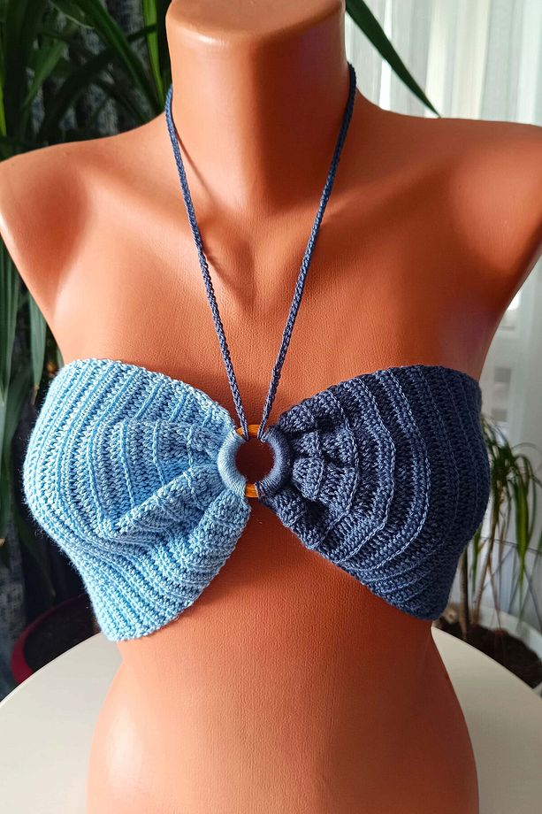 özel tasarım el örgüsü organik bikini üstü - 1
