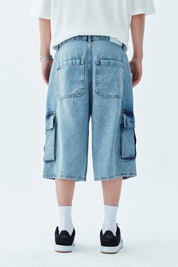 Oversize Bermuda Denim Şort Mavı Renk-1 - 5