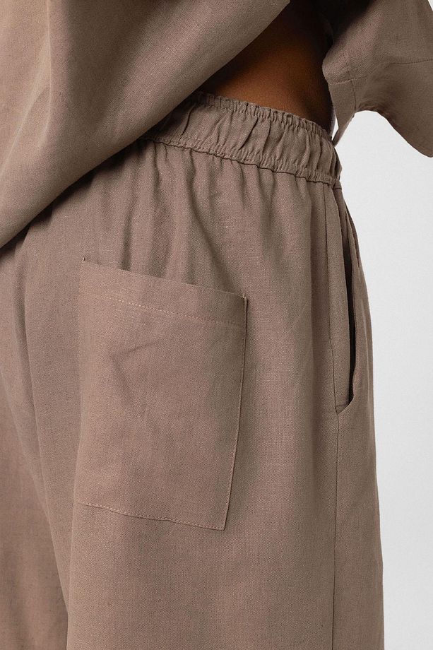 Oversize Keten Şort Vizon - 6