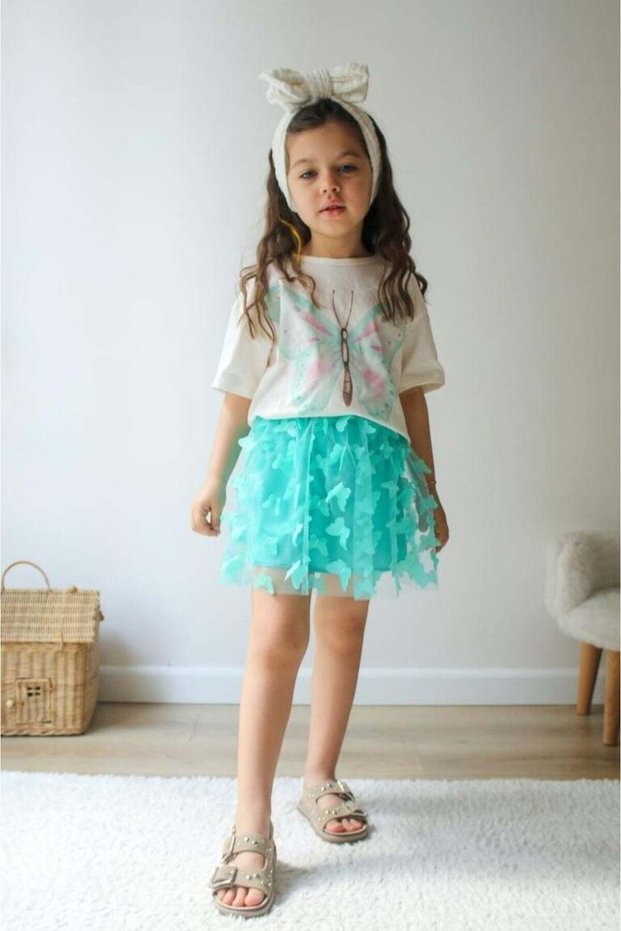 Girl's Suit with Butterfly Detailed Tutu Skirt