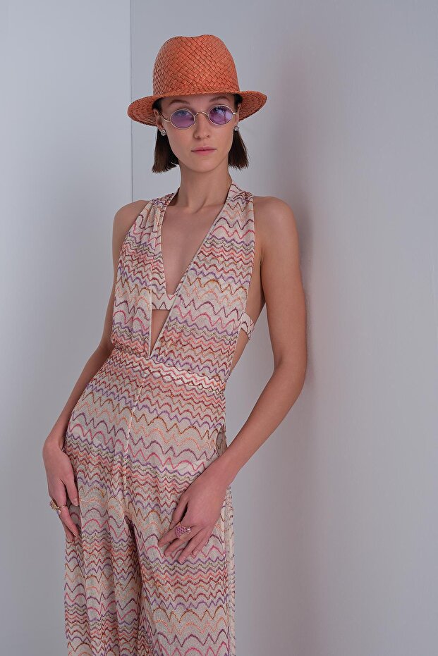 V Yaka Renk Geçişli Multi Tulum - 4