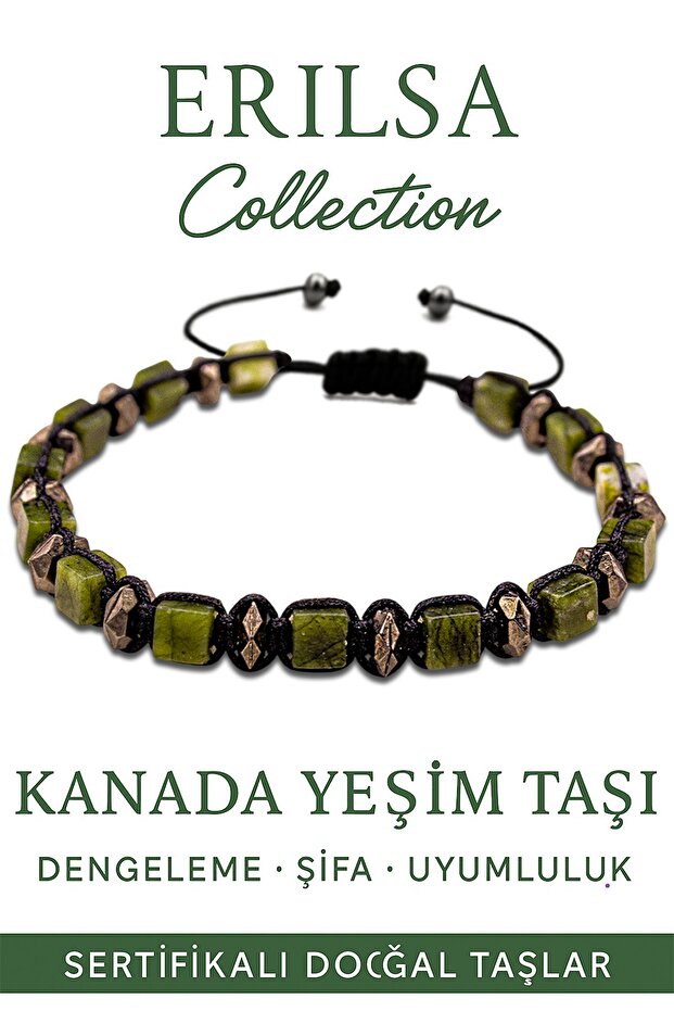 Certified Cube Model Macrame Terahertz and Canadian Jade Stone Bracelet – Strength and Balance